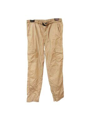 Mens Khaki Cargo Pants Sz M W/ Drawstring Waist Multiple Pockets & Elastic Cuffs